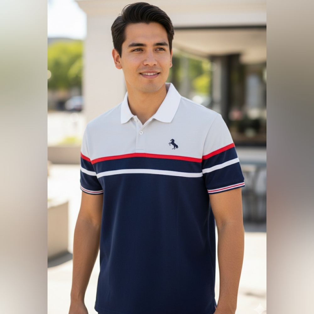 Men's Navy and White Polo Shirt /  XL